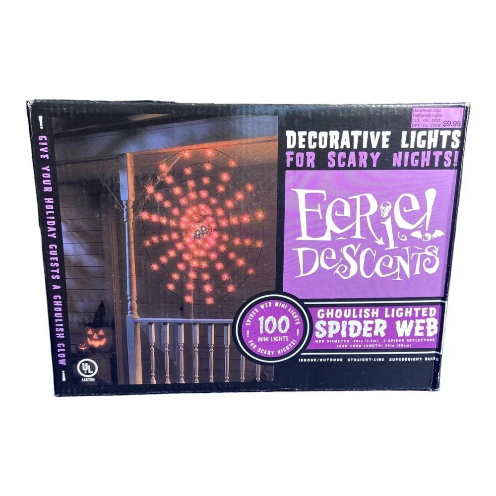 Vintage NOS Eerie Descents Ghoulish Lighted Spider Web 2002